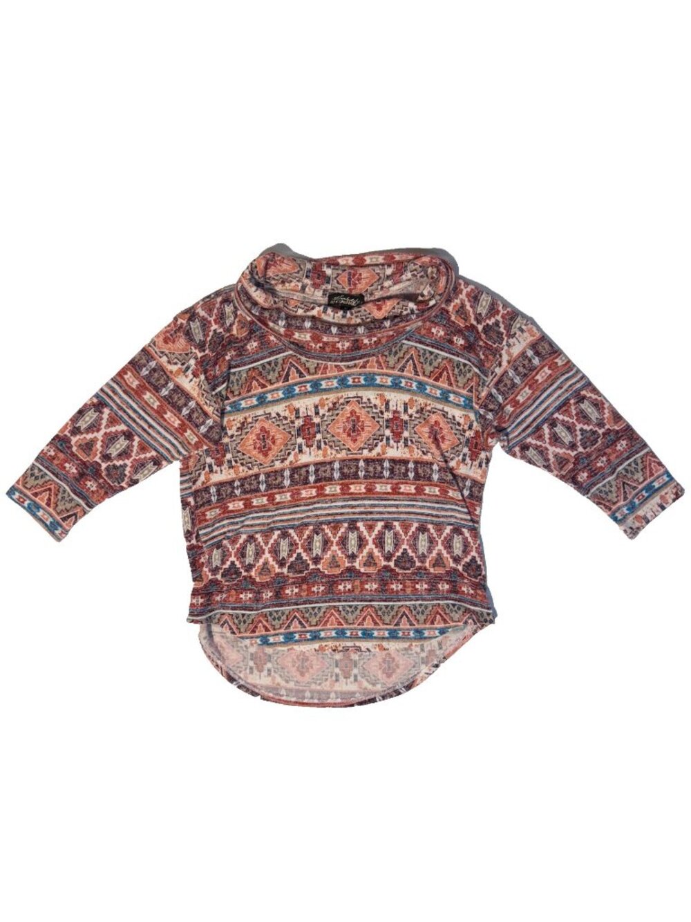 Absolutely Famous Southwestern Tunic Top Aztec Cowl Neck Knit Size M